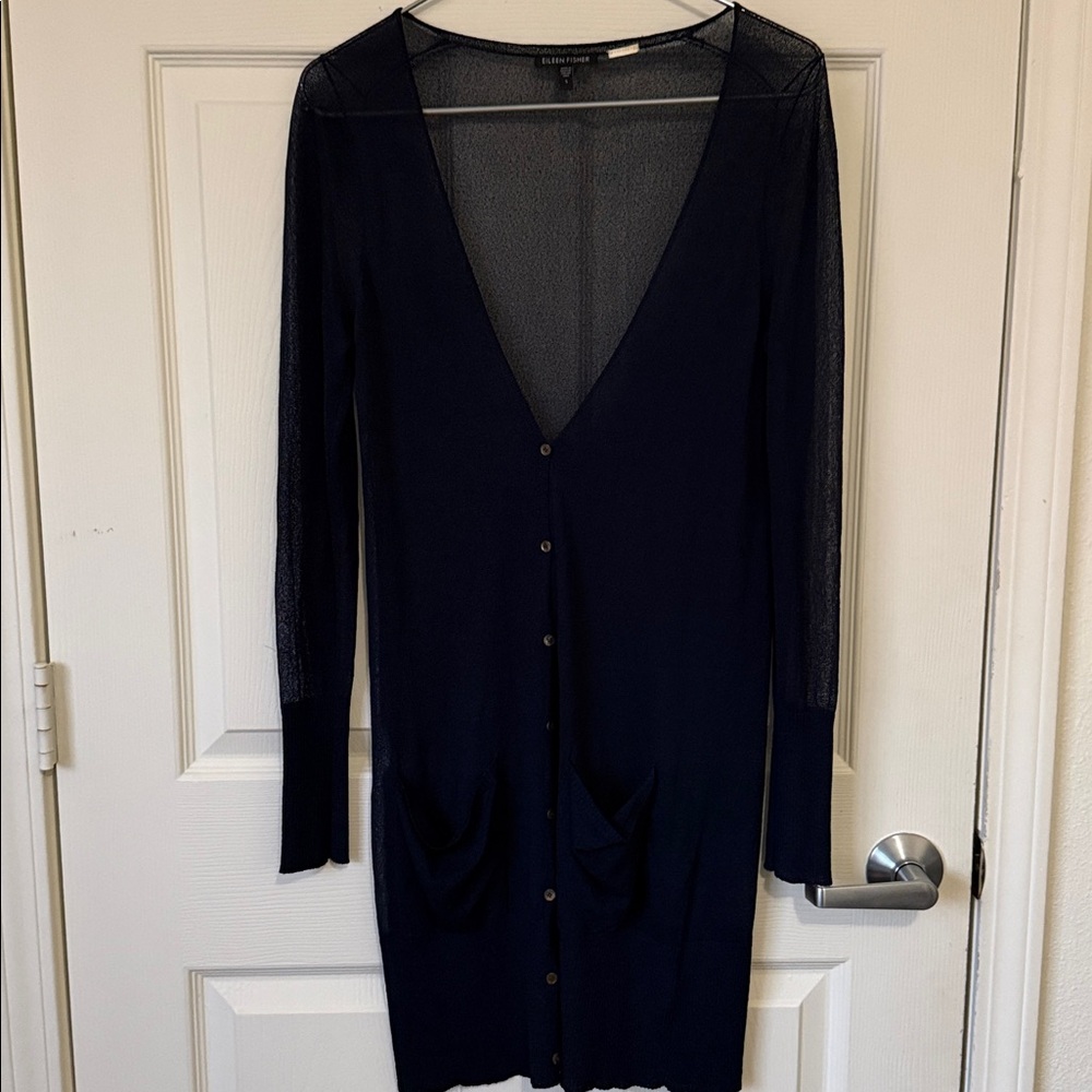 Eileen Fisher Navy Sheer Cardigan
